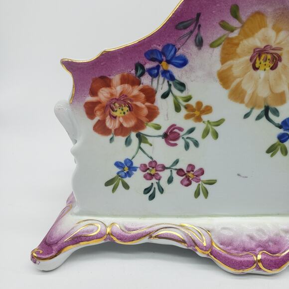 Limoges Hand Painted Floral Two Tier Footed Letter Holder. China Porcelain - Picture 9 of 16